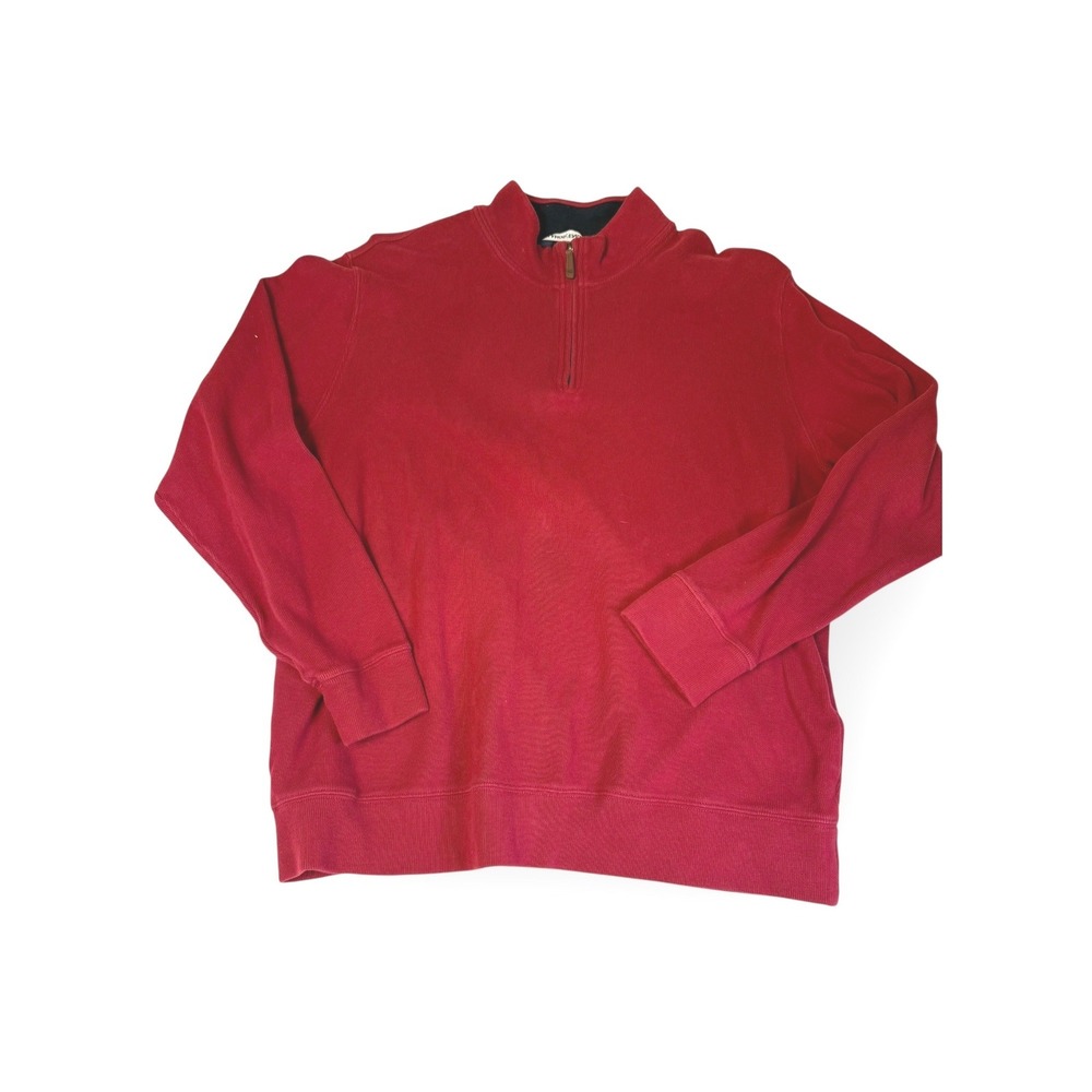 Lands End Red Quarter Zip Pullover Sweatshirt Mens XL Cotton‎ Casual Comfort